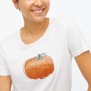 J Crew Collectible Graphic Tee Glitter Pumpkin fall autumn 100% Cotton